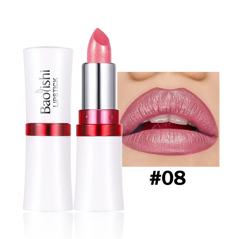 Rose Metallic Lipstick Glitter Lip Glaze Waterproof Long Lasting Moisturize Bright Red Pearlescent Shiny Lipgloss Makeup 12color