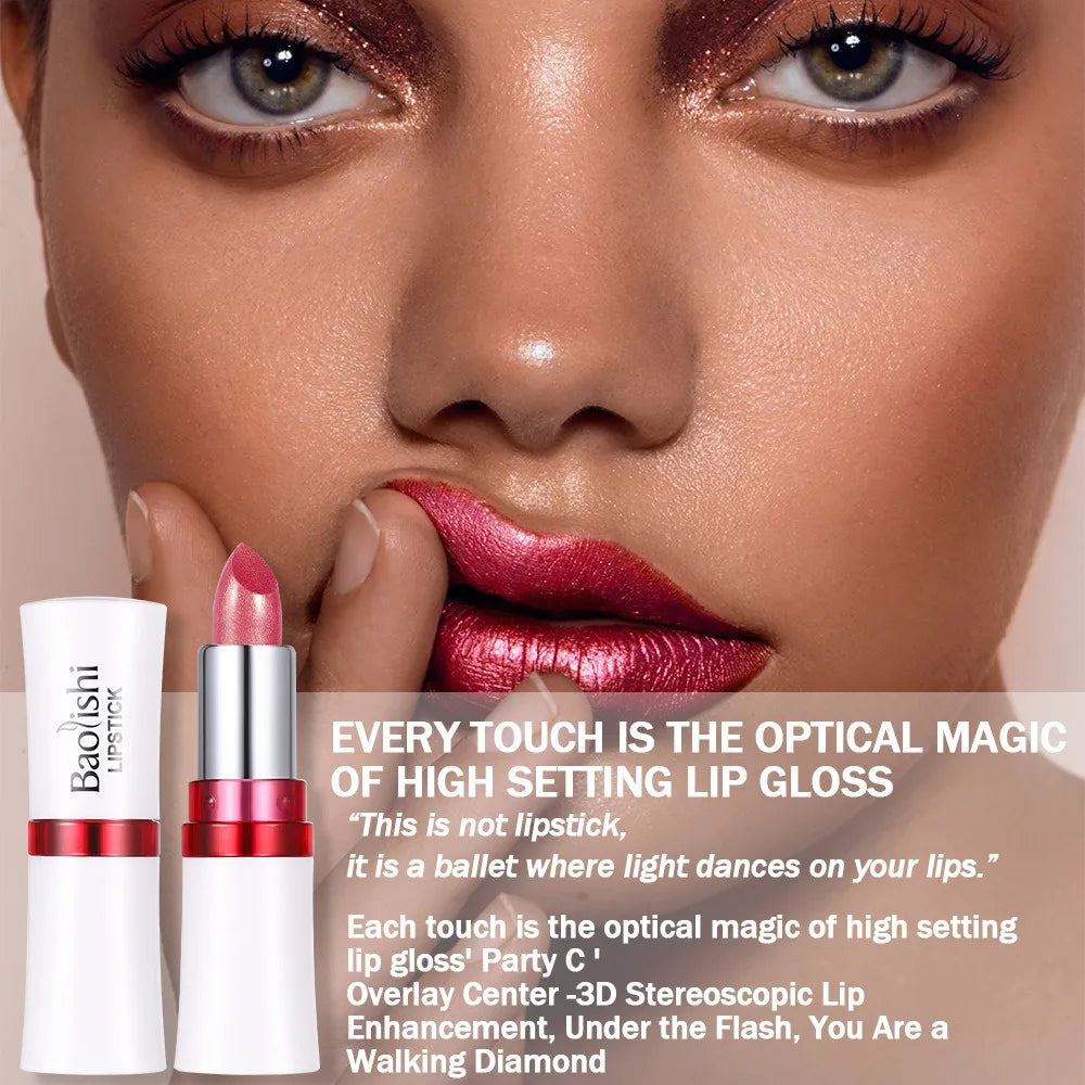Rose Metallic Lipstick Glitter Lip Glaze Waterproof Long Lasting Moisturize Bright Red Pearlescent Shiny Lipgloss Makeup 12color