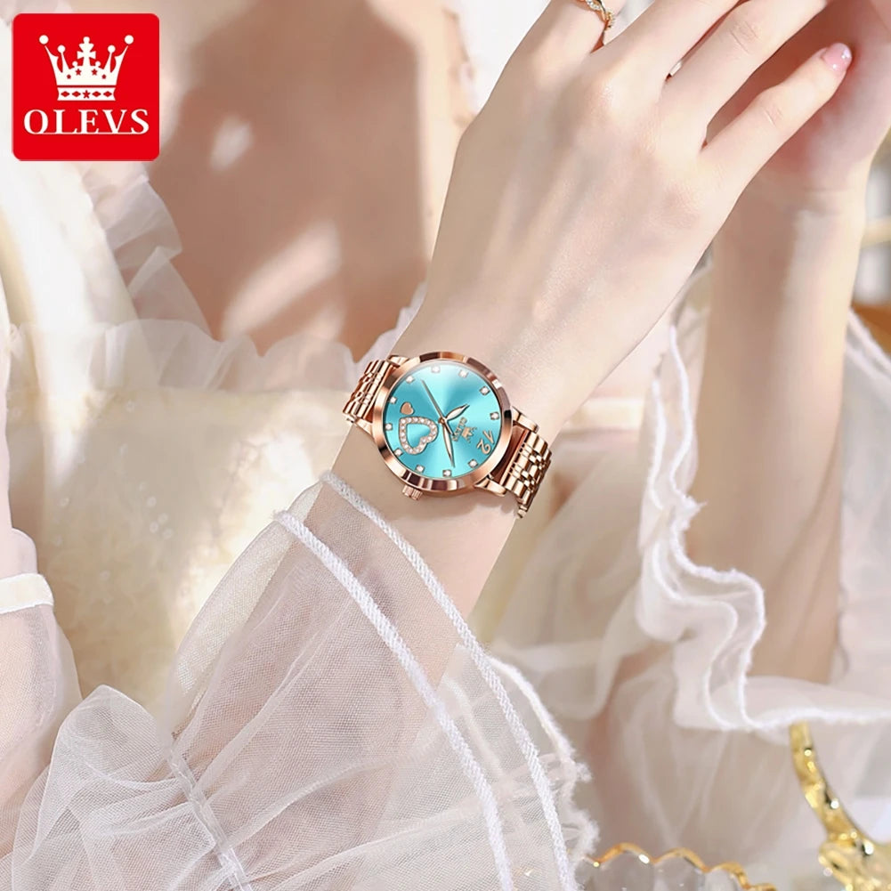 OLEVS 5189 Love Diamond Inlaid Steel Band Women's Quartz Watch