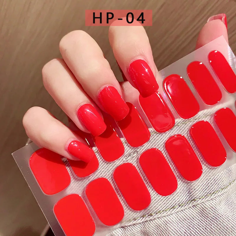 UV Semi-Cured Gel Nail Wraps Stickers Strips French Long Lasting Full Cover LED Gel Semi Cured Nail Sliders For Nail Extension &