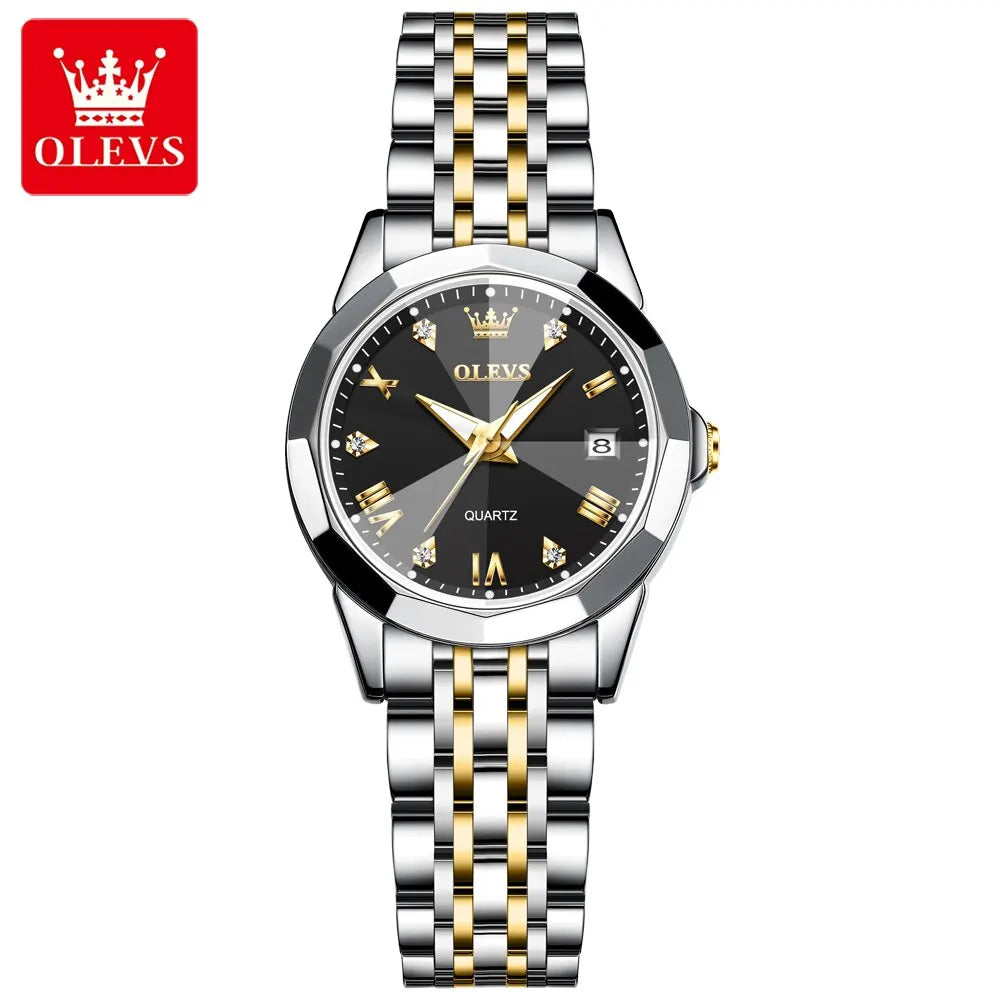 OLEVS Top Brand Women's Watches Elegant Rhombus Mirror Original Quartz Ladies Wristwatch Stainless Waterproof Diamond Wristwatch