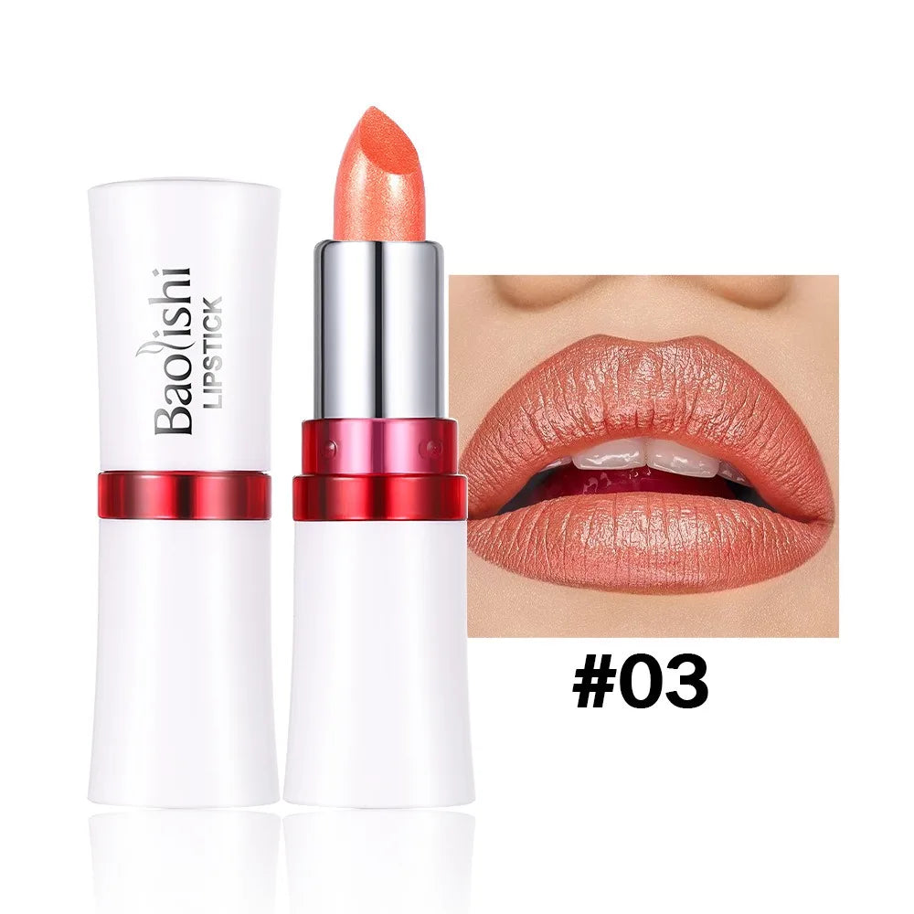 Rose Metallic Lipstick Glitter Lip Glaze Waterproof Long Lasting Moisturize Bright Red Pearlescent Shiny Lipgloss Makeup 12color