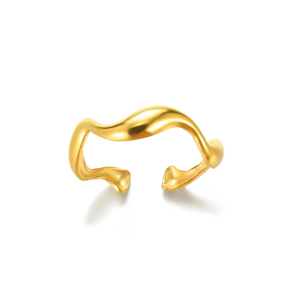Fashion Palm Leaf Shape Rings For Women Stainless Steel Color Zircon Adjustable Finger Ring Party Jewelry Gift Bijoux Femme