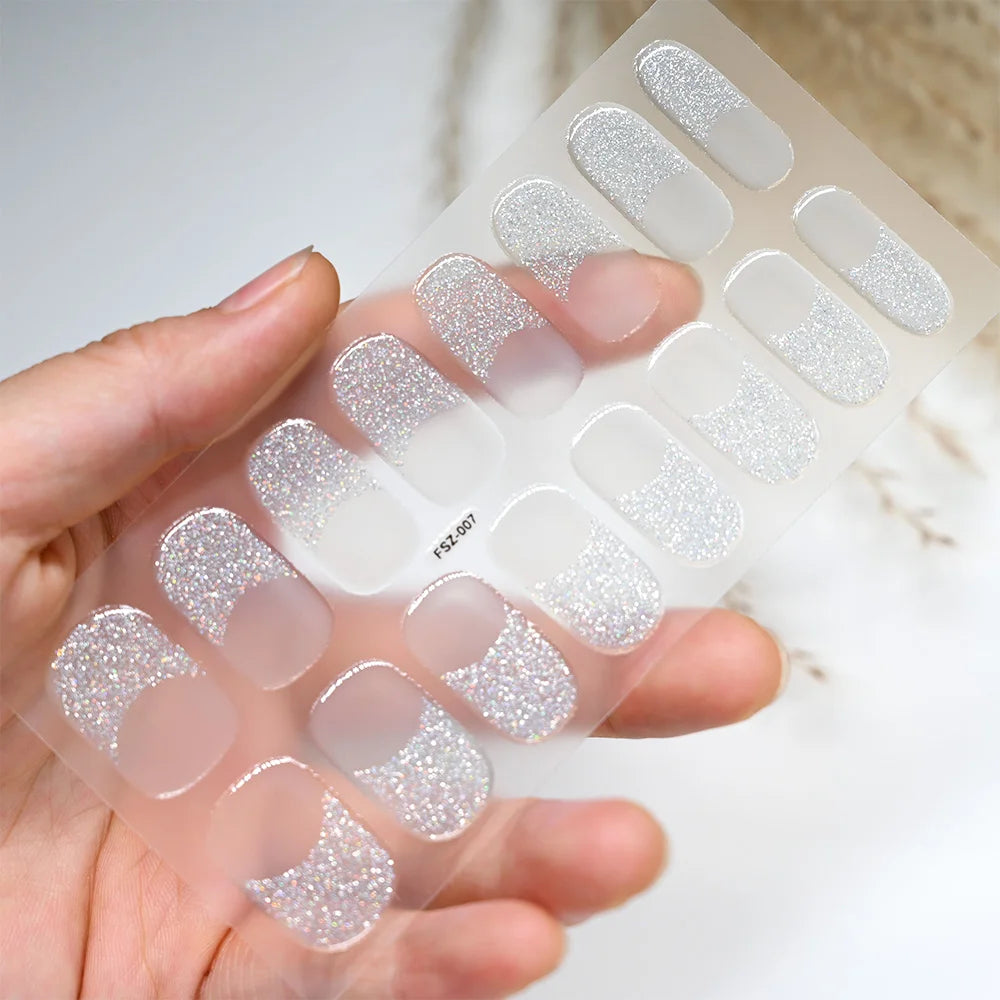 UV Semi-Cured Gel Nail Wraps Stickers Strips French Long Lasting Full Cover LED Gel Semi Cured Nail Sliders For Nail Extension &
