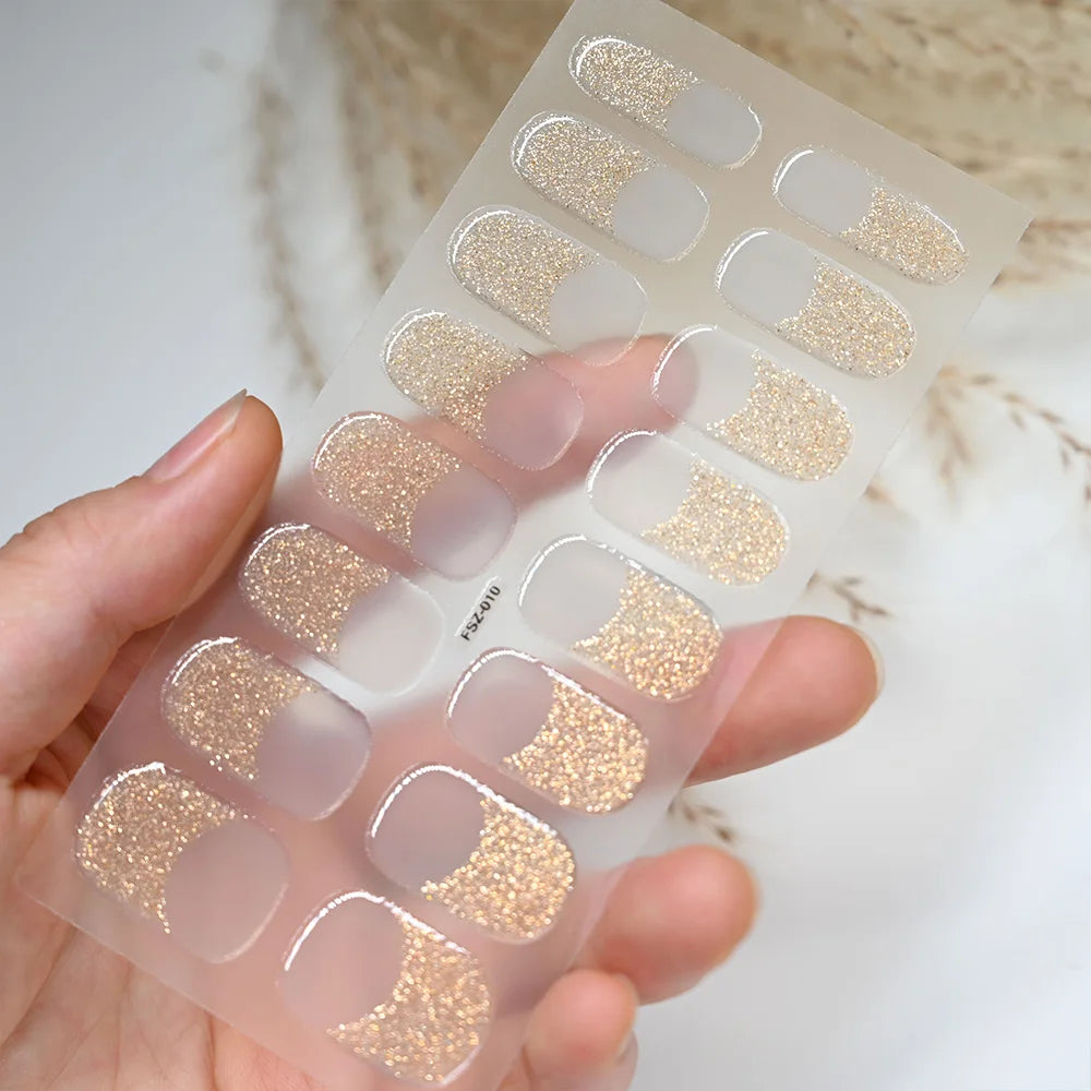 UV Semi-Cured Gel Nail Wraps Stickers Strips French Long Lasting Full Cover LED Gel Semi Cured Nail Sliders For Nail Extension &