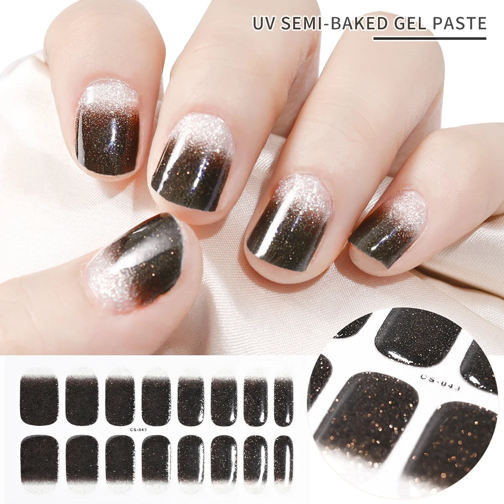UV Semi-Cured Gel Nail Wraps Stickers Strips French Long Lasting Full Cover LED Gel Semi Cured Nail Sliders For Nail Extension &