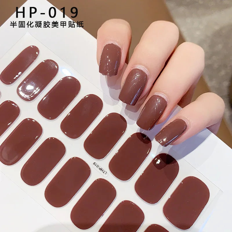 UV Semi-Cured Gel Nail Wraps Stickers Strips French Long Lasting Full Cover LED Gel Semi Cured Nail Sliders For Nail Extension &