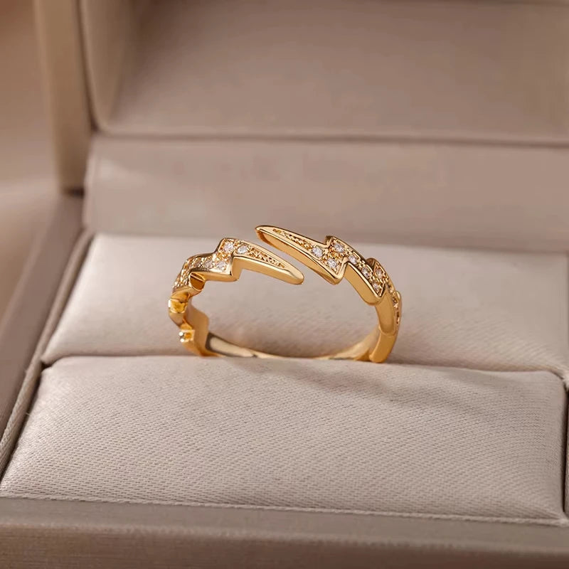 Stainless Steel Zircon Geometric Rings For Women Luxury Evil Eye Gold Color Adjustable Trendy Wedding Aesthetic Jewerly Gift