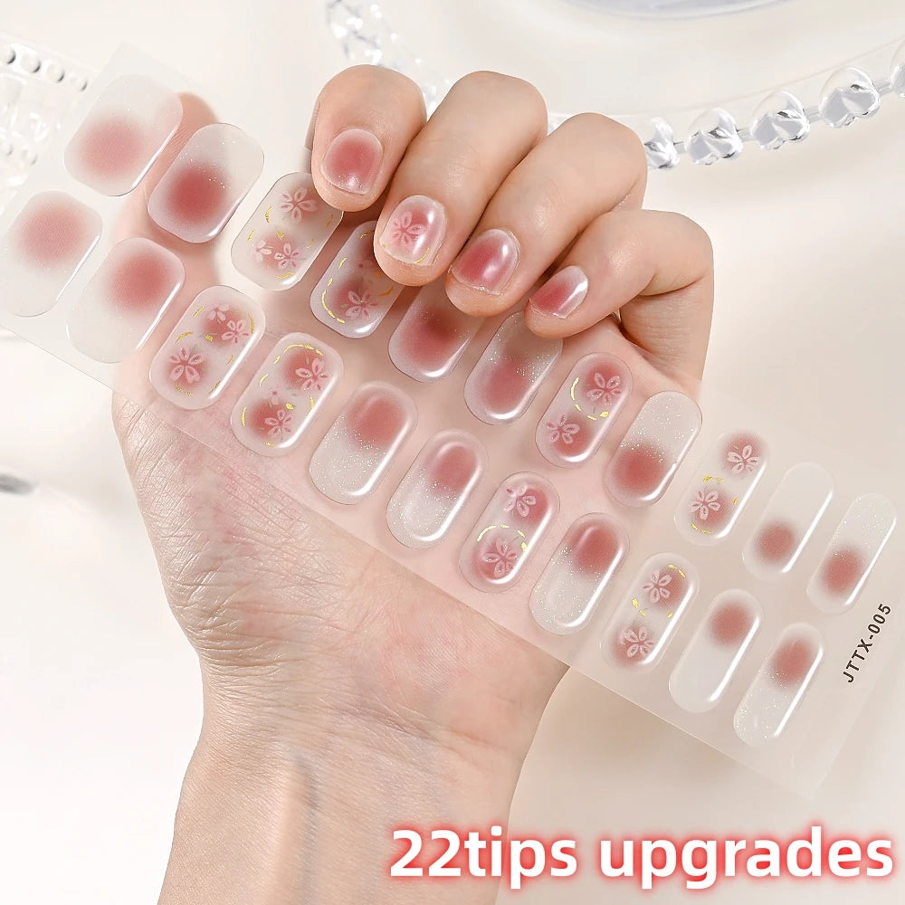 UV Semi-Cured Gel Nail Wraps Stickers Strips French Long Lasting Full Cover LED Gel Semi Cured Nail Sliders For Nail Extension &