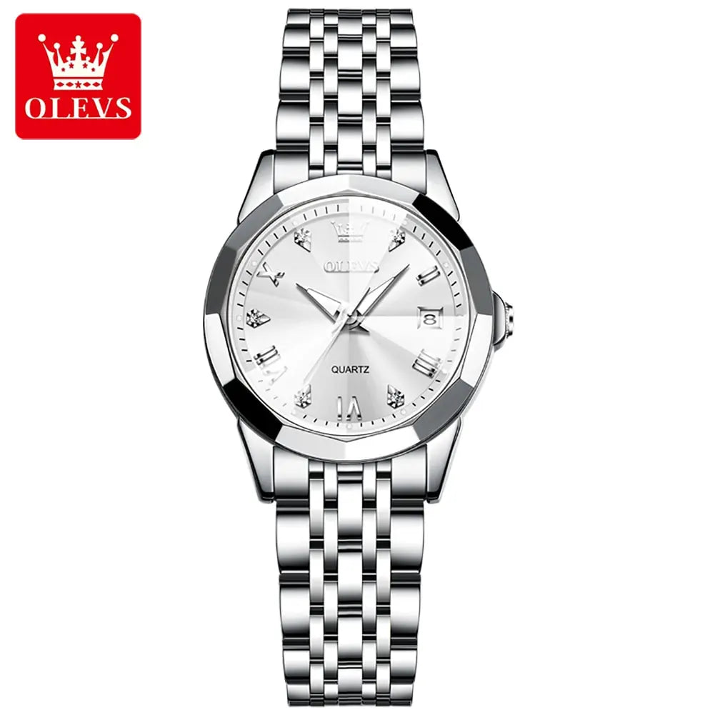OLEVS Top Brand Women's Watches Elegant Rhombus Mirror Original Quartz Ladies Wristwatch Stainless Waterproof Diamond Wristwatch