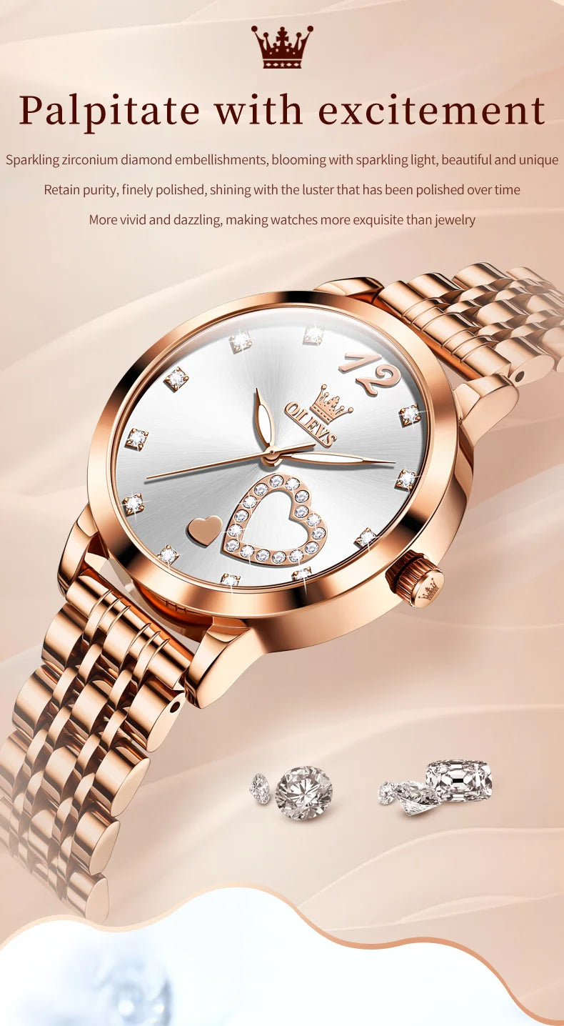 OLEVS 5189 Love Diamond Inlaid Steel Band Women's Quartz Watch