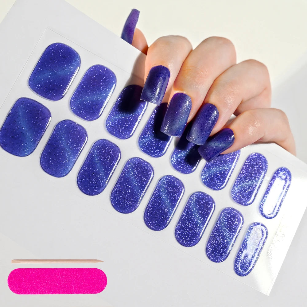 UV Semi-Cured Gel Nail Wraps Stickers Strips French Long Lasting Full Cover LED Gel Semi Cured Nail Sliders For Nail Extension &