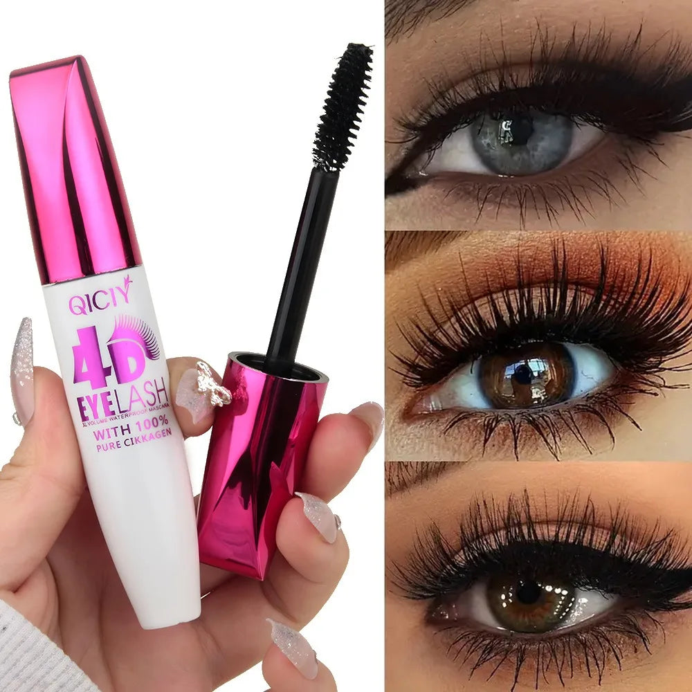 4D Waterproof Curling Mascara Lengthens Eyelashes Extension Black Silk Fiber Lasting Mascara Cosmetic No Smudging Female Makeup