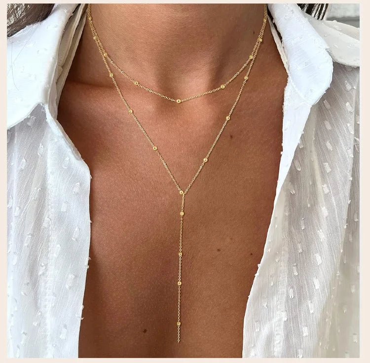 Stainless Steel Lariat Necklace Gold Plated, Dainty Long Necklace Laryered Necklaces For Women Girls, Y Shape Drop Pendant
