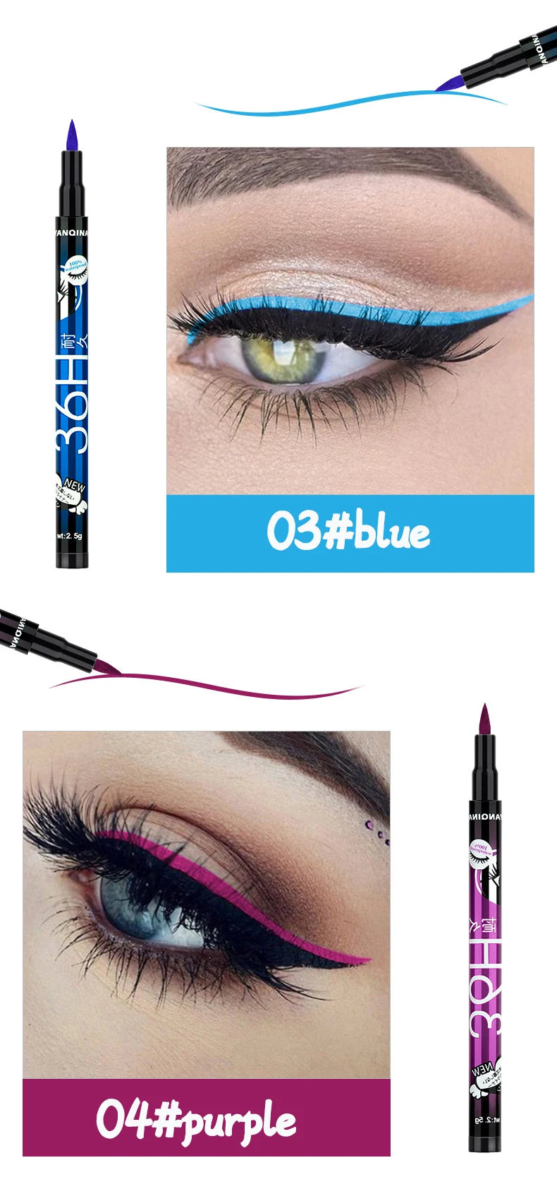36H Black Quick-drying Eyeliner Waterproof Liquid Eye Liner Pen Long Lasting Smooth Pencil Not Blooming Eyes Makeup Cosmetics
