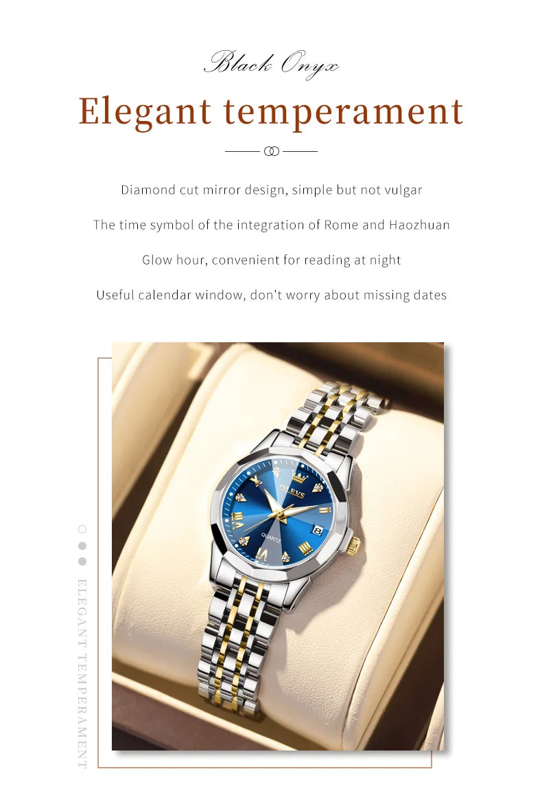 OLEVS Top Brand Women's Watches Elegant Rhombus Mirror Original Quartz Ladies Wristwatch Stainless Waterproof Diamond Wristwatch
