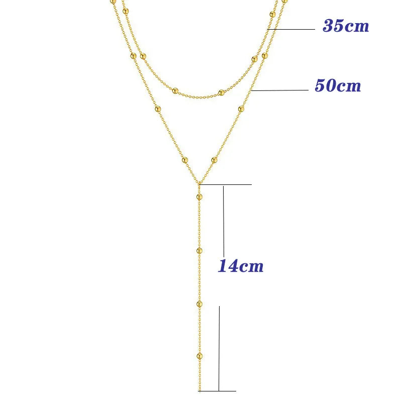 LATS Gold Color Double Layered Long Tassel Chain Necklaces for Women Simple Metal Geometric Bead Choker Necklace Fashion Jewelry