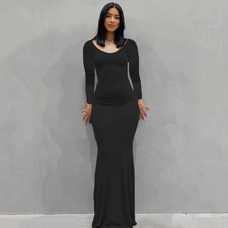 2025 Summer Dresses For Women Sexy Spaghetti Strap Black Long Dress Y2k Sleeveless Solid Skinny Bodycon Trumpet Maxi Vestidos
