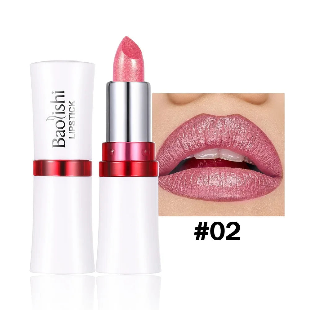 Rose Metallic Lipstick Glitter Lip Glaze Waterproof Long Lasting Moisturize Bright Red Pearlescent Shiny Lipgloss Makeup 12color