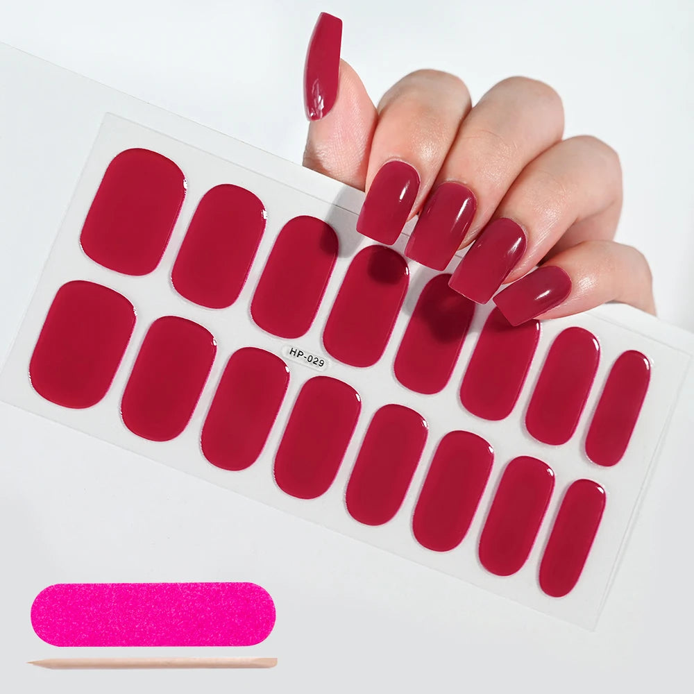 UV Semi-Cured Gel Nail Wraps Stickers Strips French Long Lasting Full Cover LED Gel Semi Cured Nail Sliders For Nail Extension &